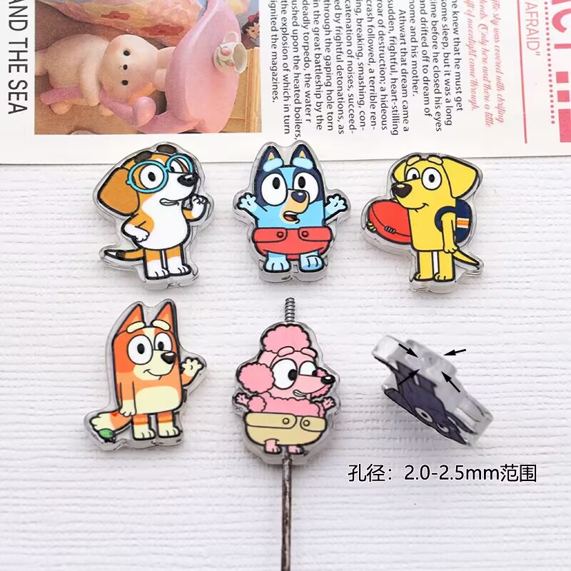 Penn Reel Fierce - 10個入り漫画犬アクリルDIYフォーカルビーズ、ブレスレット、ペン、バッジリール、キーホルダーDIY素材用